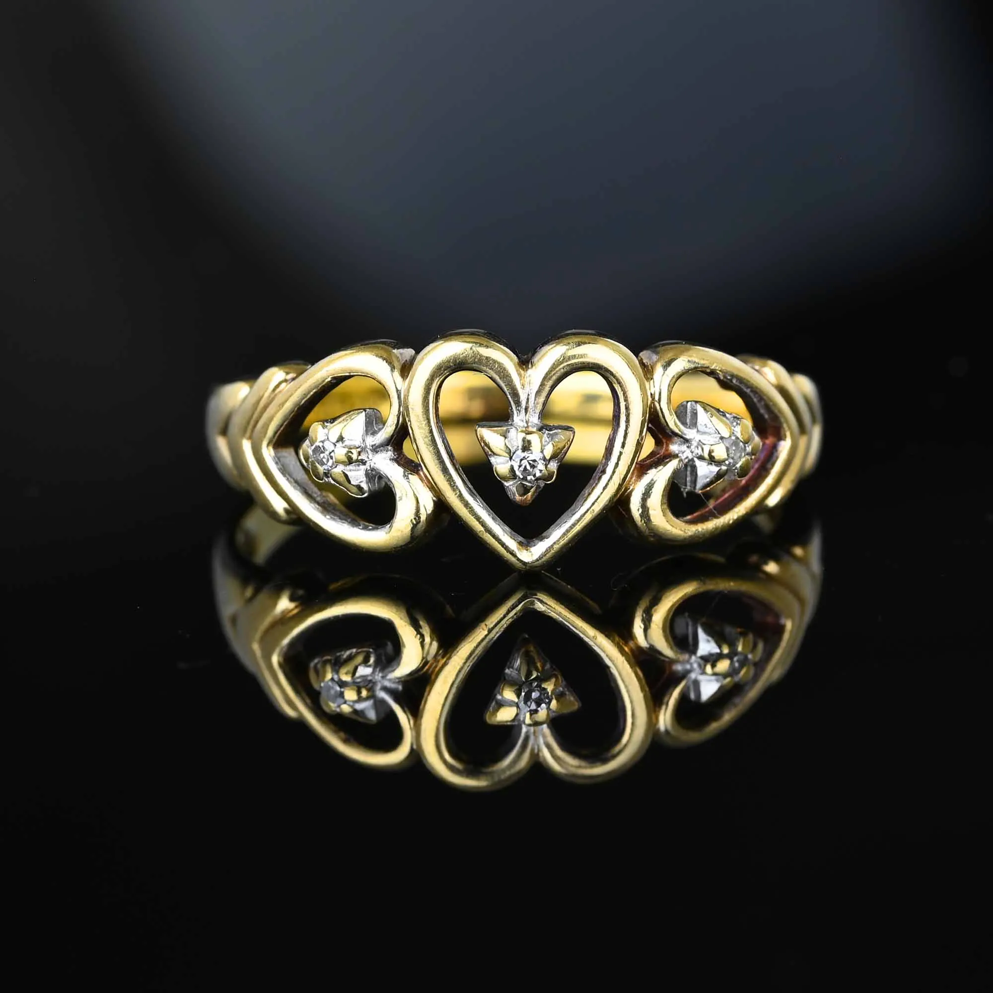 Vintage Gold Diamond Triple Heart Ring