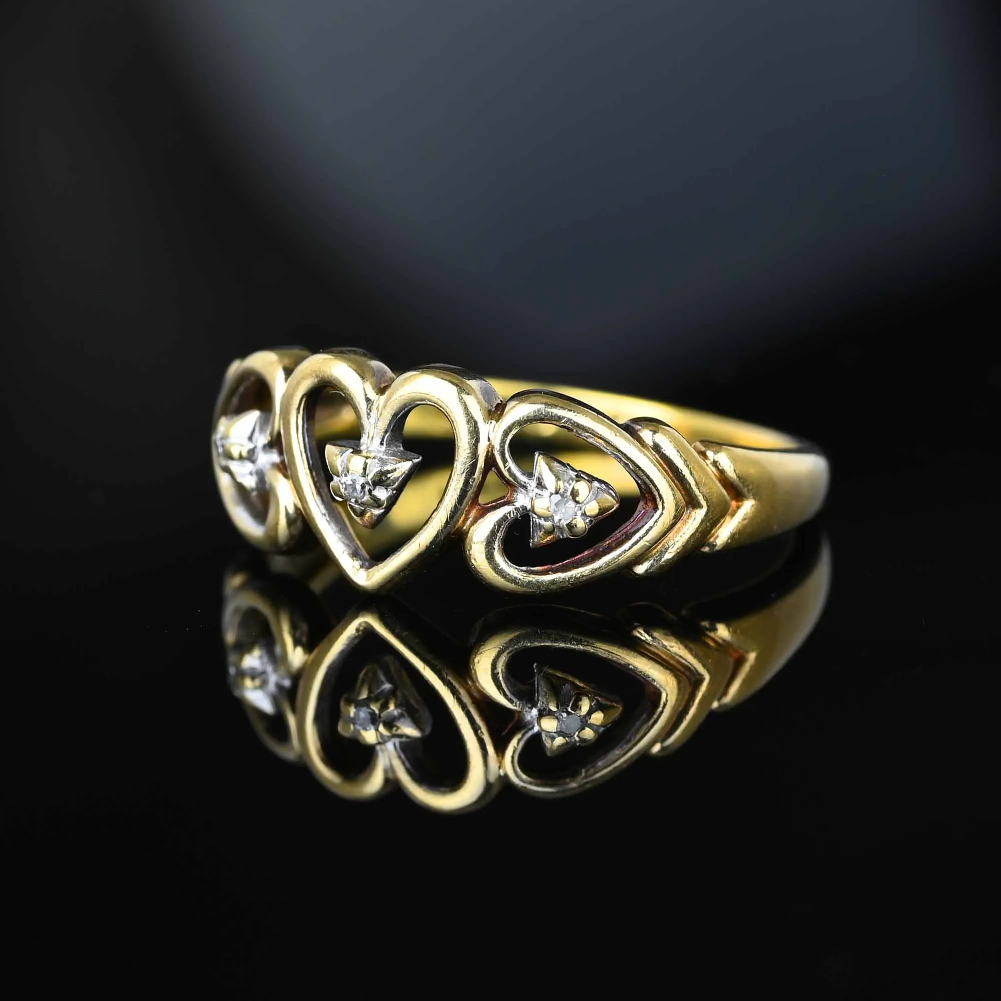 Vintage Gold Diamond Triple Heart Ring