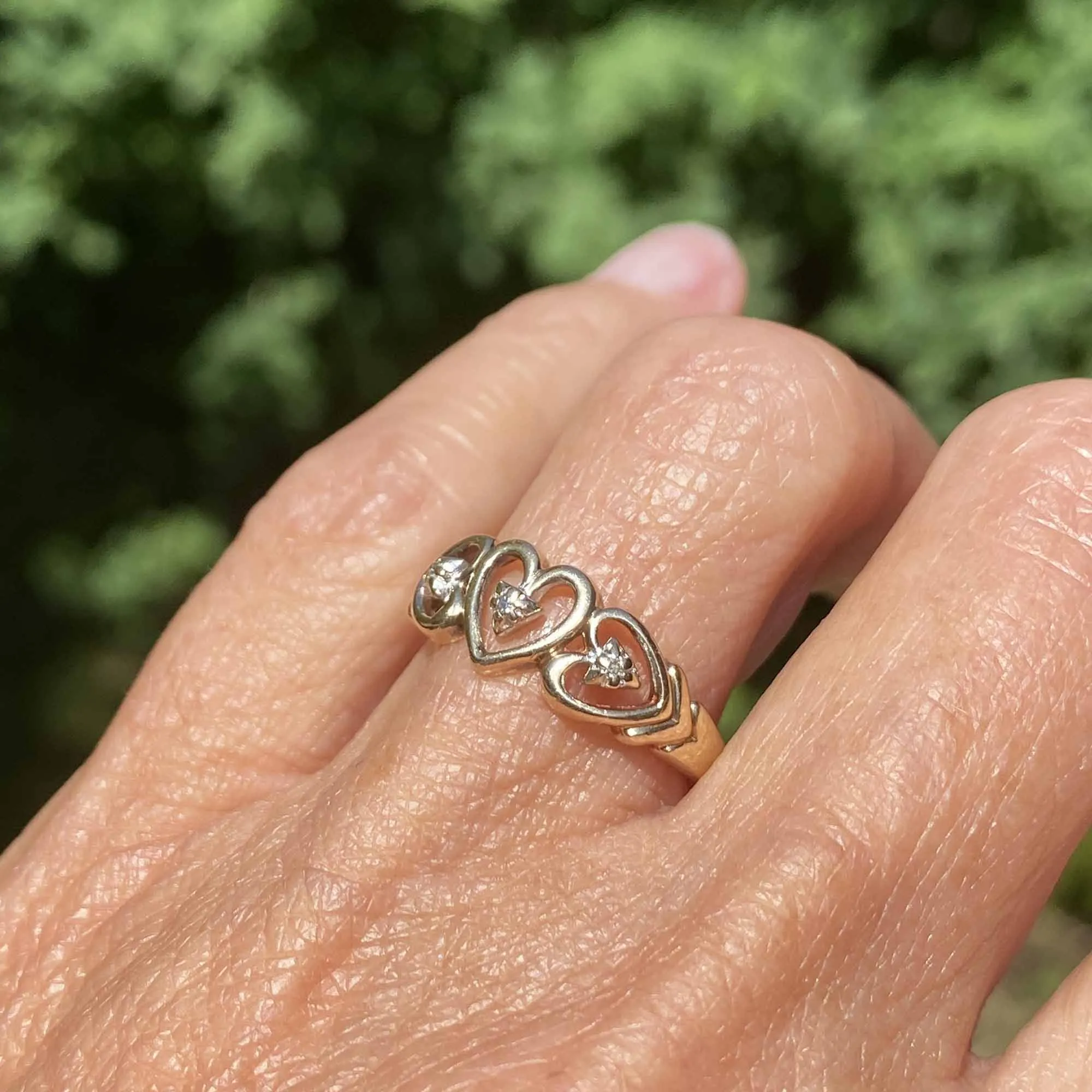 Vintage Gold Diamond Triple Heart Ring