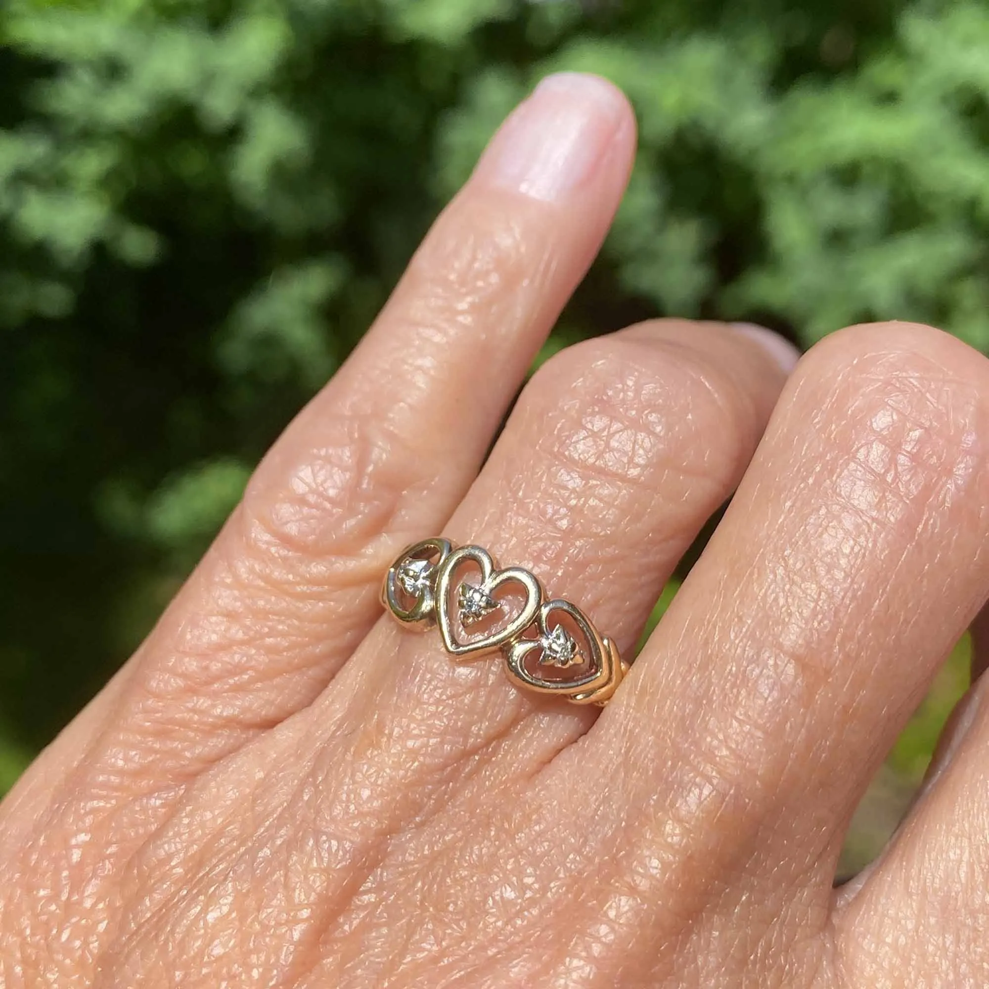 Vintage Gold Diamond Triple Heart Ring