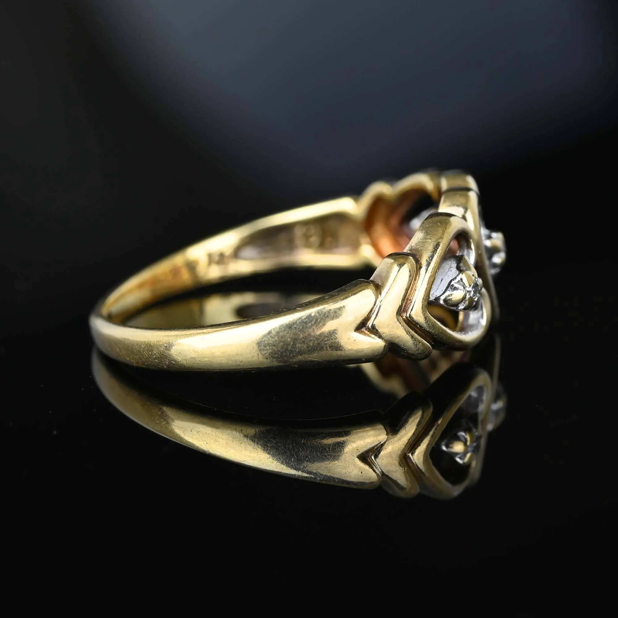 Vintage Gold Diamond Triple Heart Ring