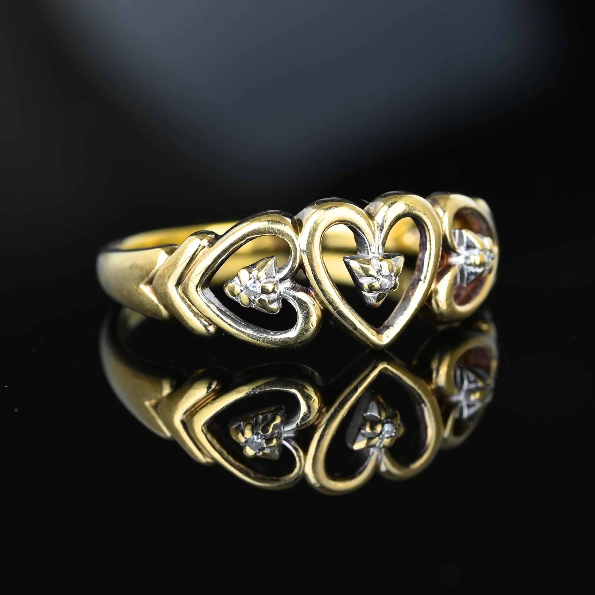 Vintage Gold Diamond Triple Heart Ring