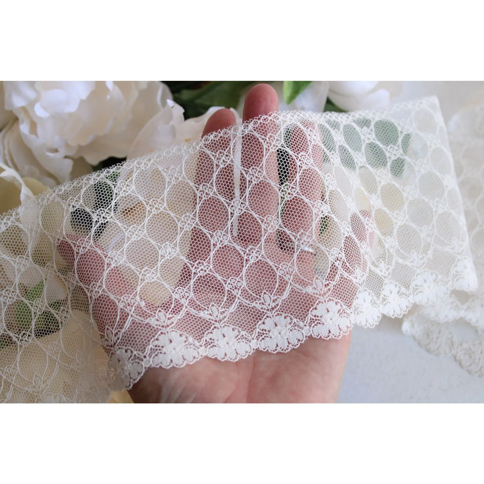 Vintage Ivory Wide Lace Trim 4", Two Yards plus 27"