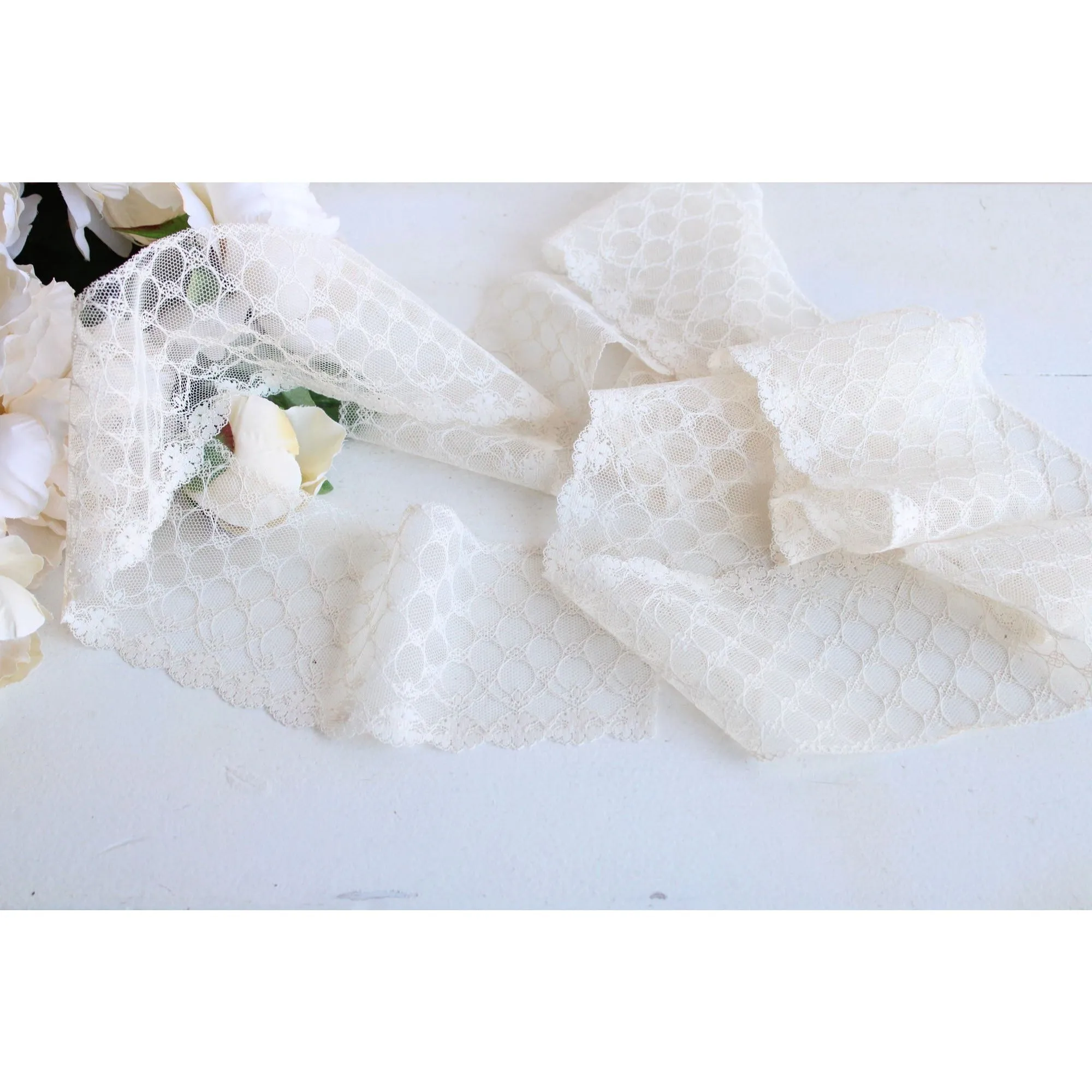 Vintage Ivory Wide Lace Trim 4", Two Yards plus 27"