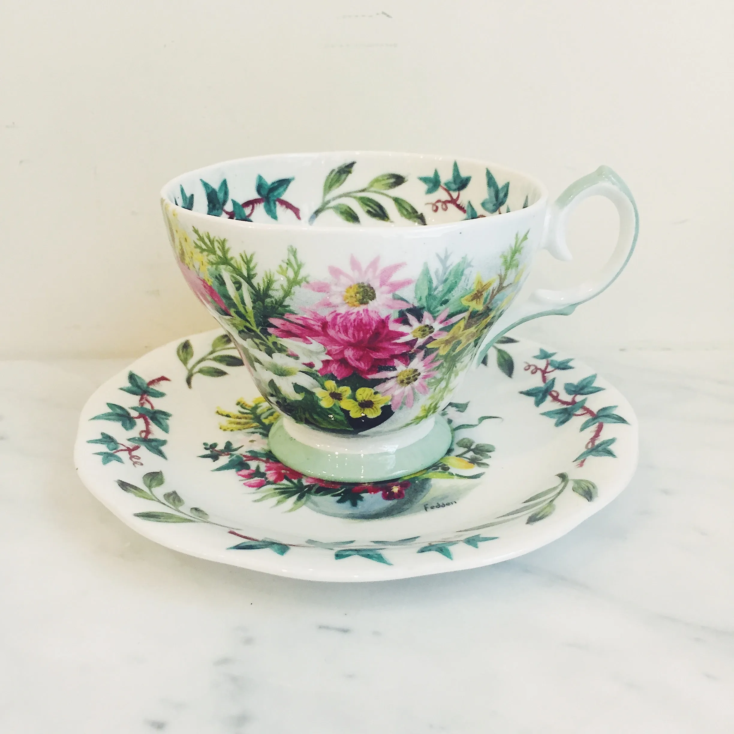 Vintage Queen Anne Fedden Ivy Garden Teacup & Saucer