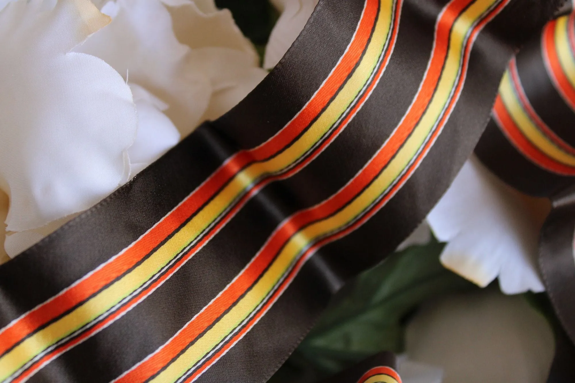 Vintage  Ribbon Trim, Brown, Orange Yellow Striped, 3 yards long, 2 Inch Wide