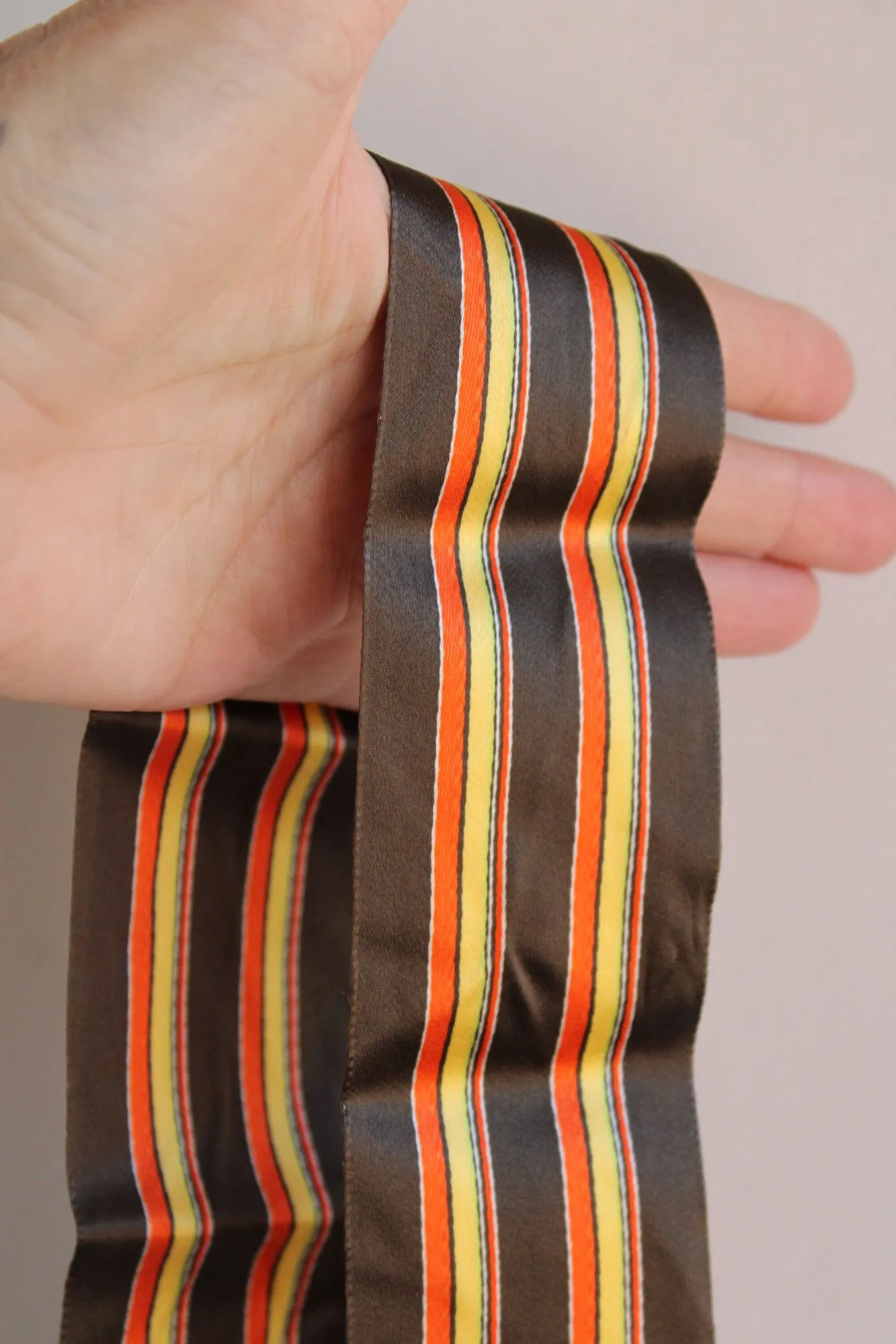 Vintage  Ribbon Trim, Brown, Orange Yellow Striped, 3 yards long, 2 Inch Wide