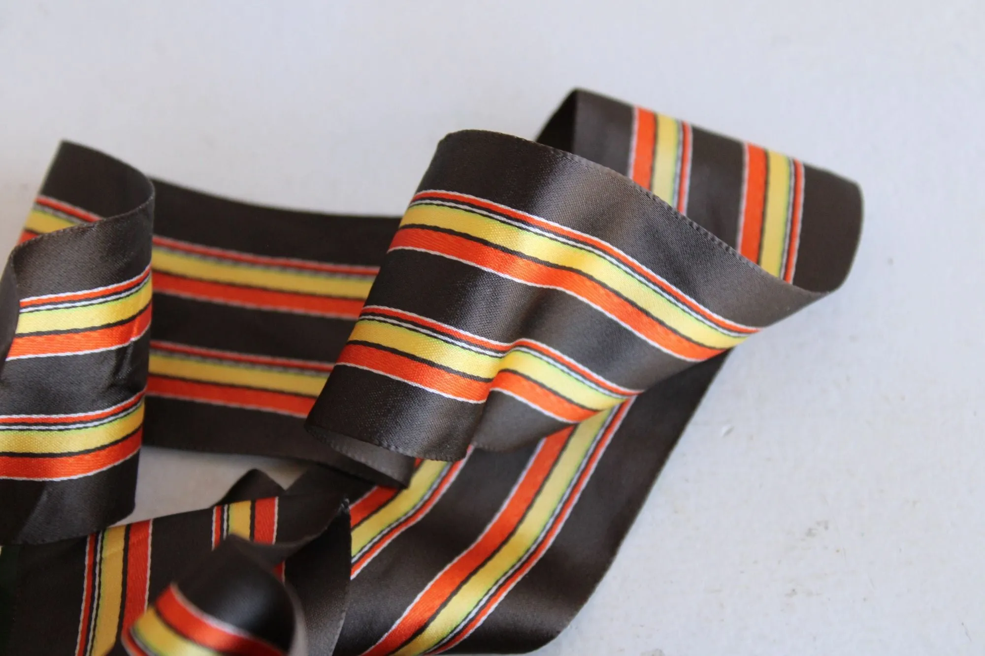 Vintage  Ribbon Trim, Brown, Orange Yellow Striped, 3 yards long, 2 Inch Wide