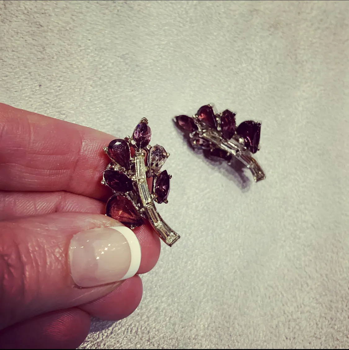 Vintage Trifari Pink Purple Leafy Earrings