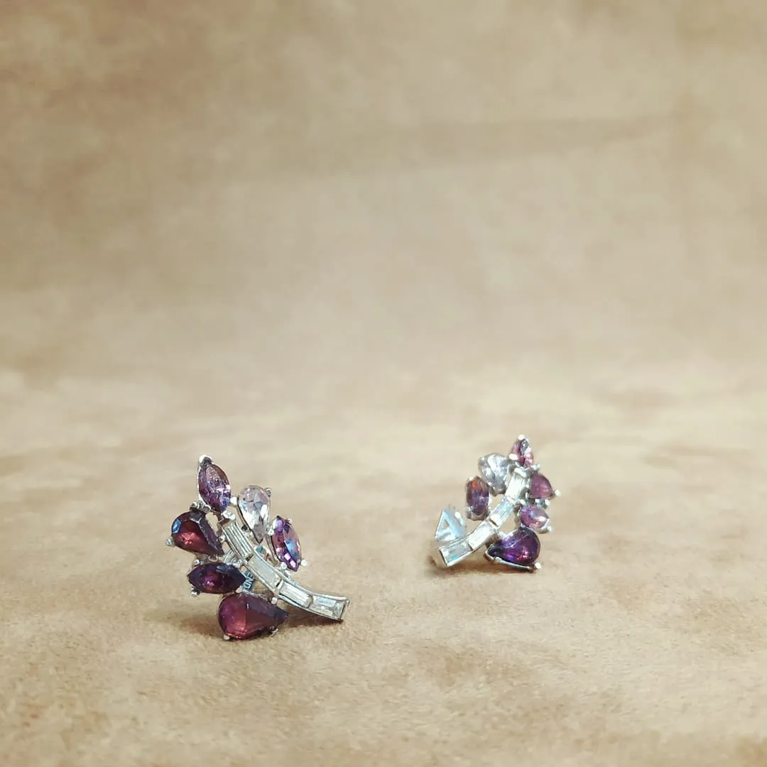 Vintage Trifari Pink Purple Leafy Earrings