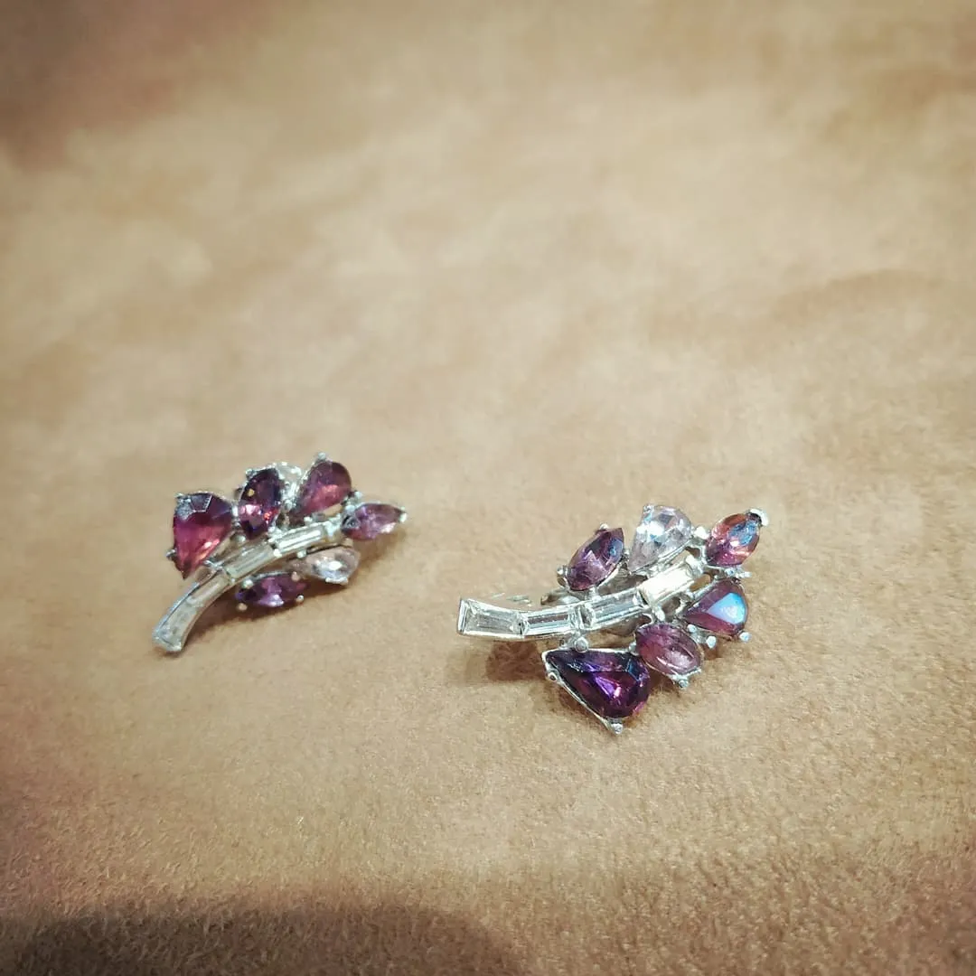 Vintage Trifari Pink Purple Leafy Earrings