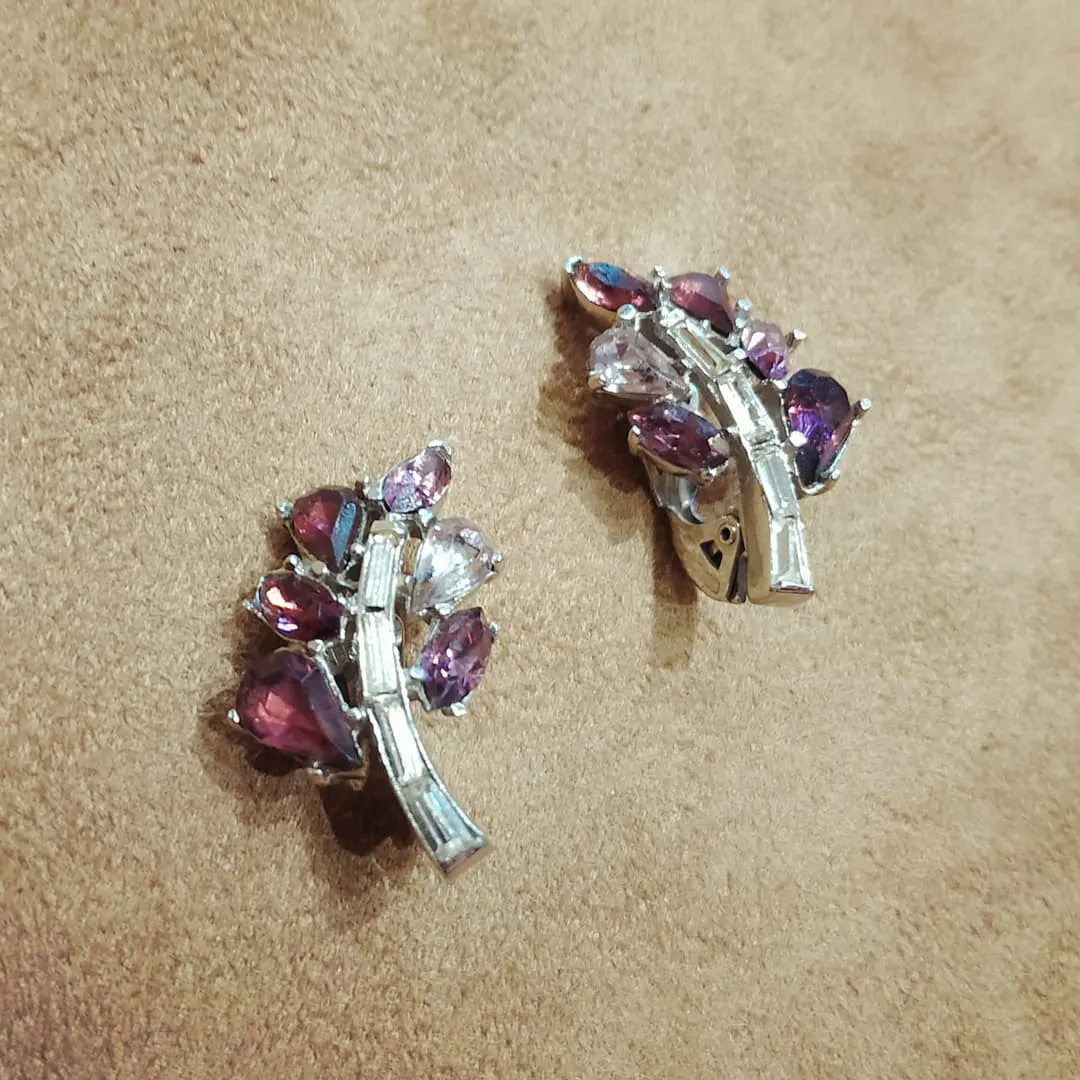 Vintage Trifari Pink Purple Leafy Earrings