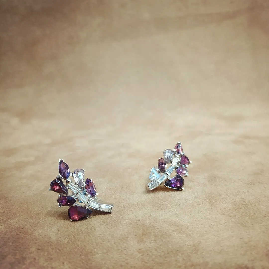 Vintage Trifari Pink Purple Leafy Earrings