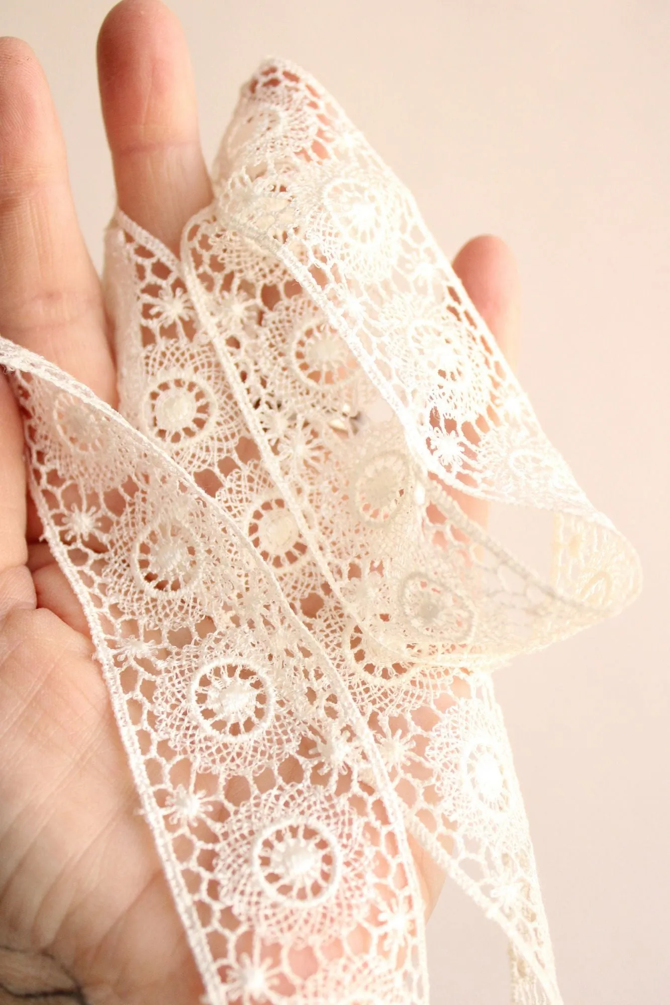 Vintage Winter White Lace Trim, 66" Piece , 1.5" Wide, Sewing or Crafting