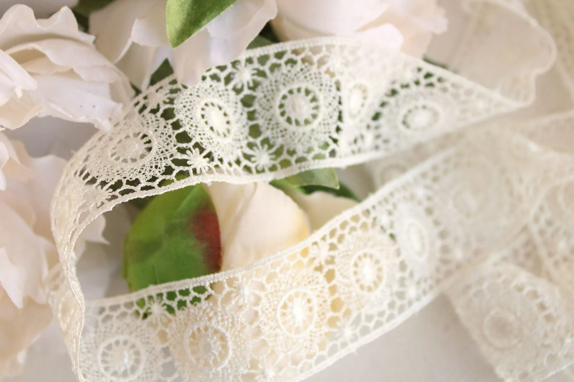 Vintage Winter White Lace Trim, 66" Piece , 1.5" Wide, Sewing or Crafting