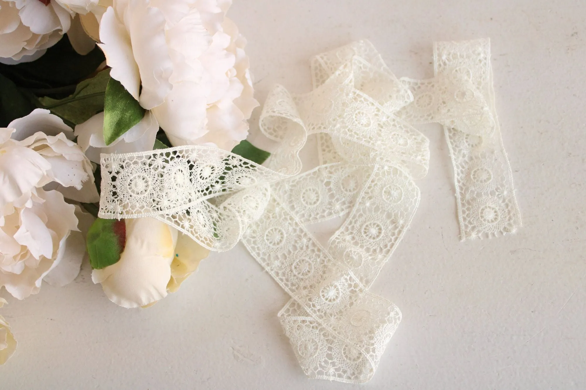 Vintage Winter White Lace Trim, 66" Piece , 1.5" Wide, Sewing or Crafting
