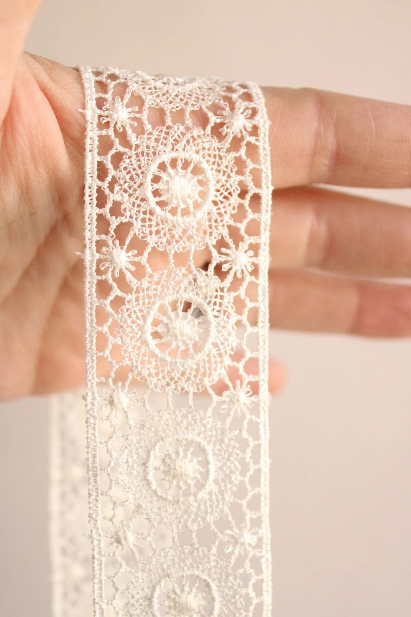 Vintage Winter White Lace Trim, 66" Piece , 1.5" Wide, Sewing or Crafting