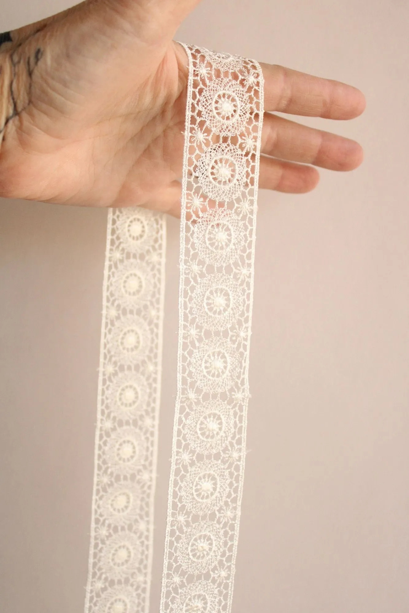 Vintage Winter White Lace Trim, 66" Piece , 1.5" Wide, Sewing or Crafting