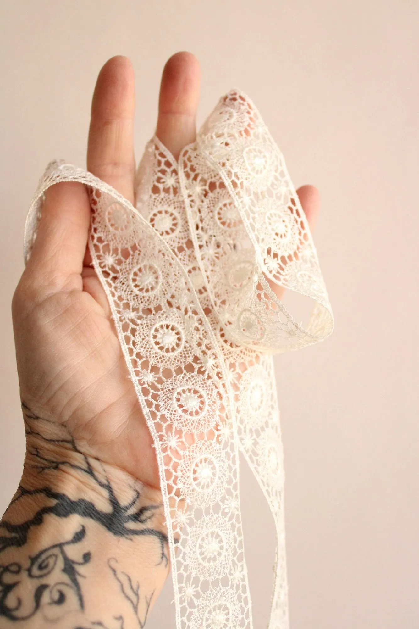 Vintage Winter White Lace Trim, 66" Piece , 1.5" Wide, Sewing or Crafting