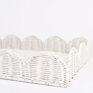 White Wicker Scalloped Rectangle Tray